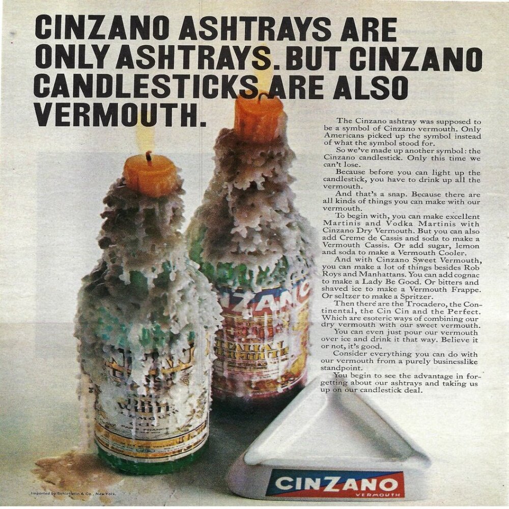 1967 Cinzano Candlestick are also Vermouth Only Ashtrays Vintage Print Ad/Poster